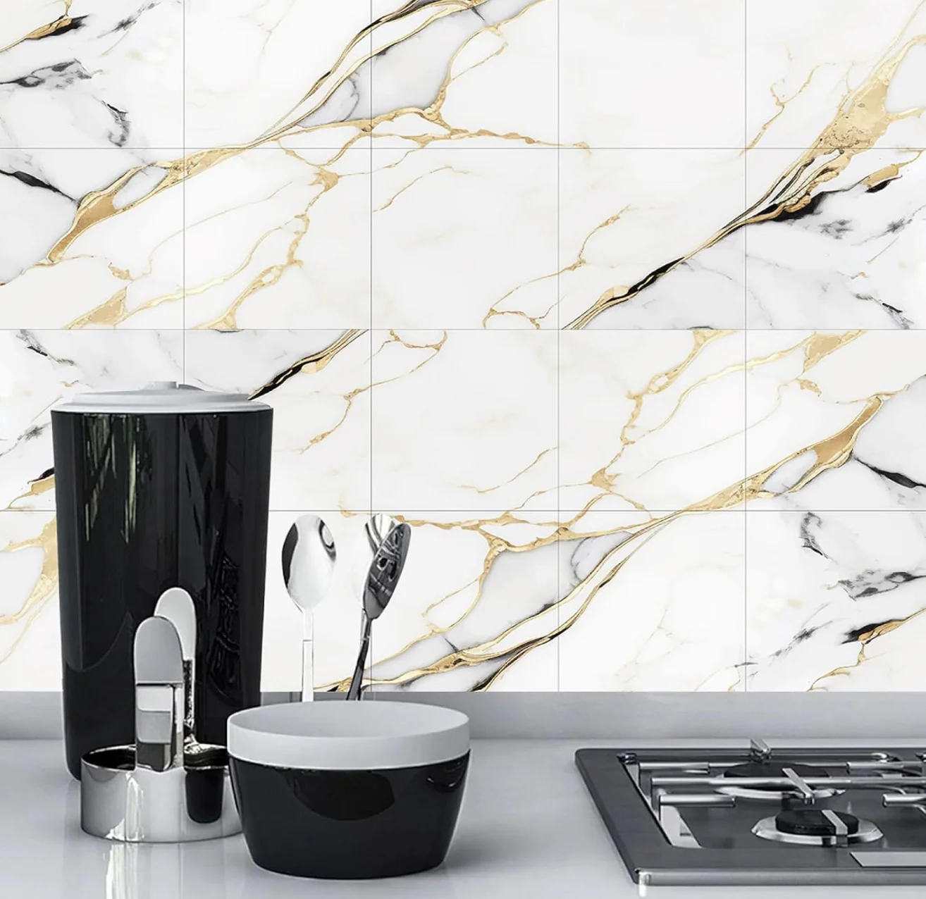 10pcs of PVC golden grey wall tiles sticker -30x30 cm - Kat Mar Sports LLC