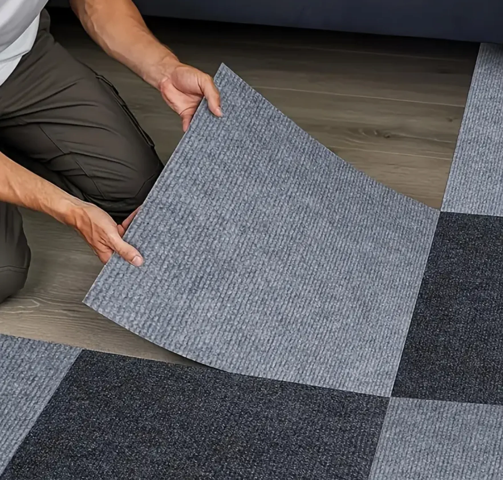 Self-Adhesive Carpet Tiles 60x60cm Black/Dark Grey - Kat Mar Sports LLC