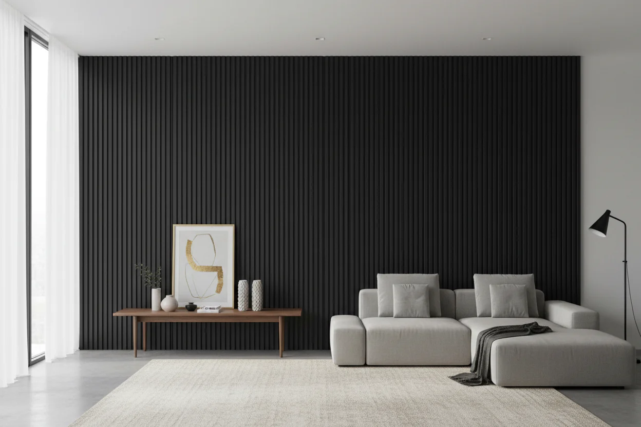 Fluted Panels 150x3000mm WPC Slated Wall Panel - Black - Kat Mar Sports LLC
