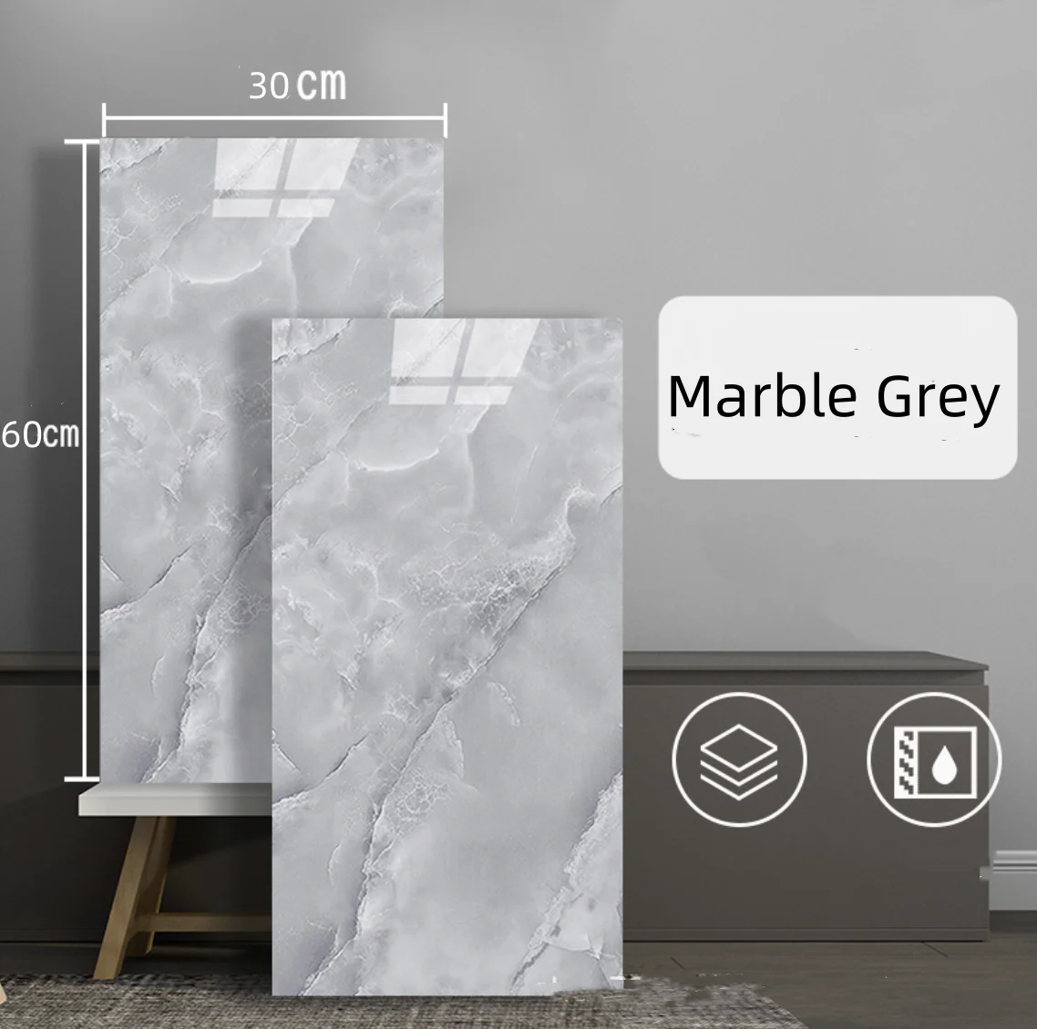 10pcs of PVC marble grey wall tiles sticker -30x60 cm - Kat Mar Sports LLC