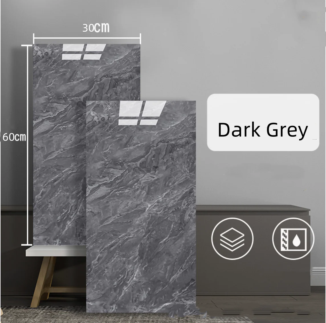 10pcs of PVC Dark grey wall tiles sticker -30x60 cm - Kat Mar Sports LLC